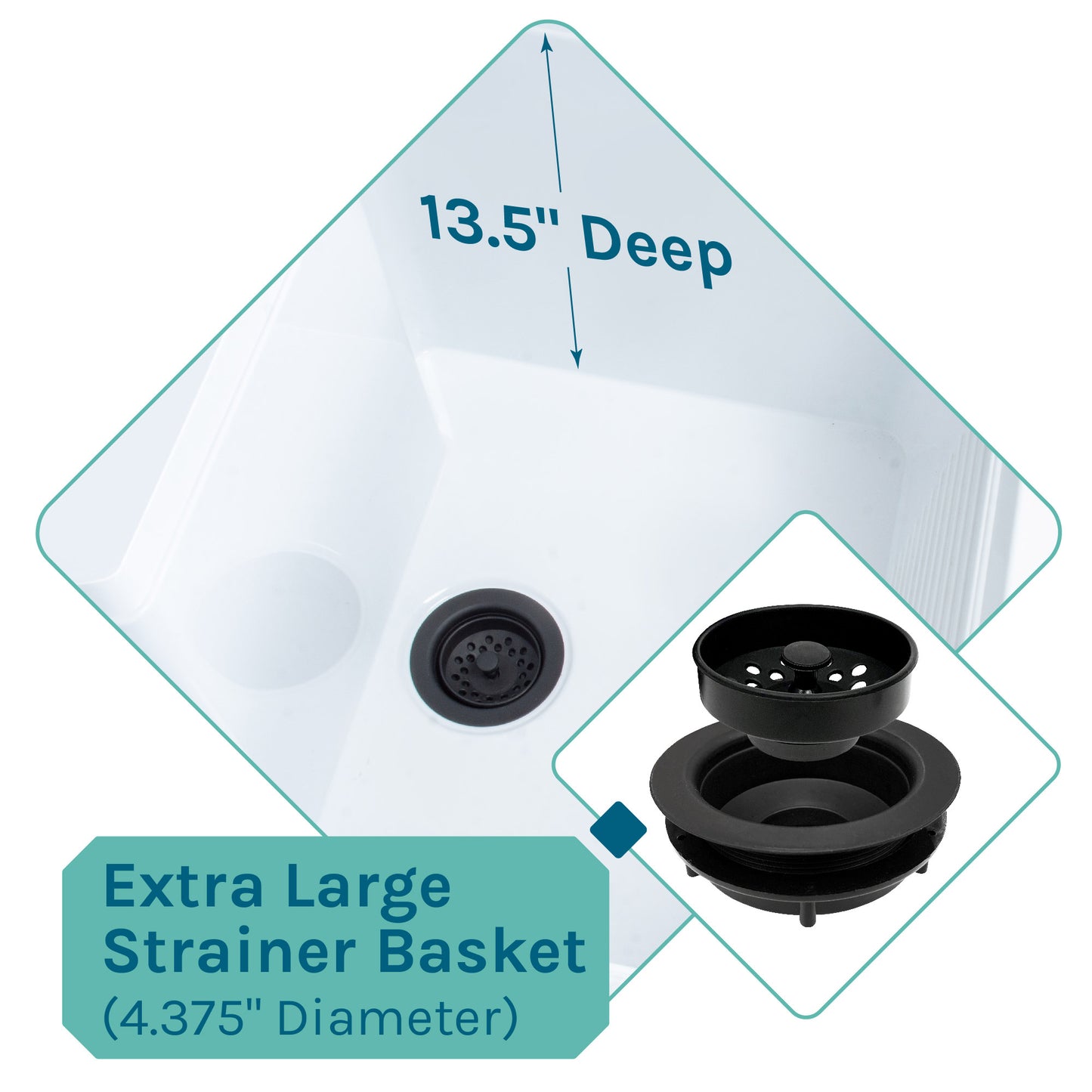 Tehila Luxe Freestanding White Utility Sink with Black Finish Low-Profile Pull-Down Faucet - Utility sinks vanites Tehila