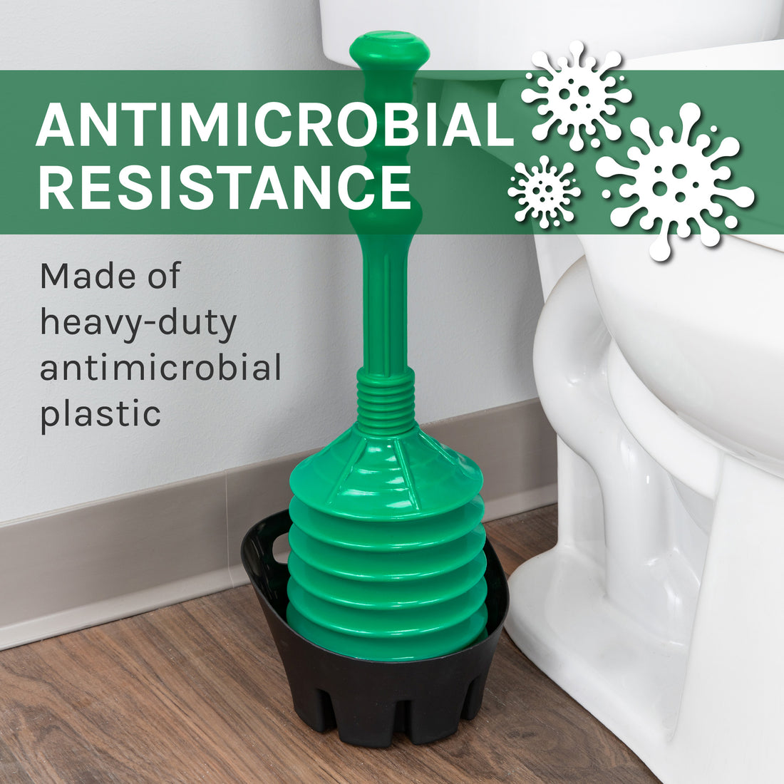 Antimicrobial Bellows Accordion Toilet Plunger with Black Storage Tray (Green) - Utility sinks vanites Tehila