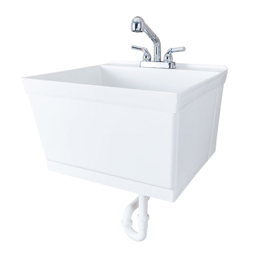 Fregadero de pared Tehila Standard blanco con grifo extraíble y acabado cromado