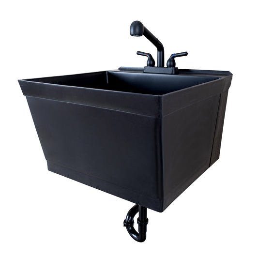 Fregadero de pared Tehila Standard, color negro, con grifo extraíble y acabado negro