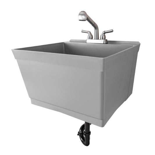 Fregadero de pared Tehila Standard gris con grifo extraíble y acabado en acero inoxidable
