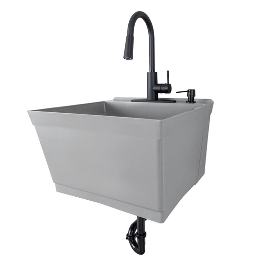 Fregadero de pared Tehila Standard gris con grifo extraíble y acabado negro
