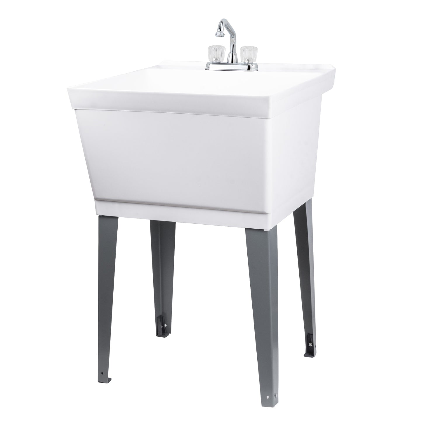 Tehila Standard Freestanding White Utility Sink with Chrome Finish Double Knob Utility Faucet - Utility-Sink.com