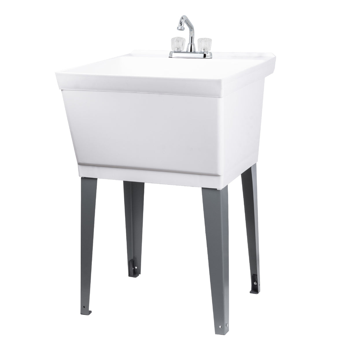 Tehila Standard Freestanding White Utility Sink with Chrome Finish Double Knob Utility Faucet - Utility-Sink.com