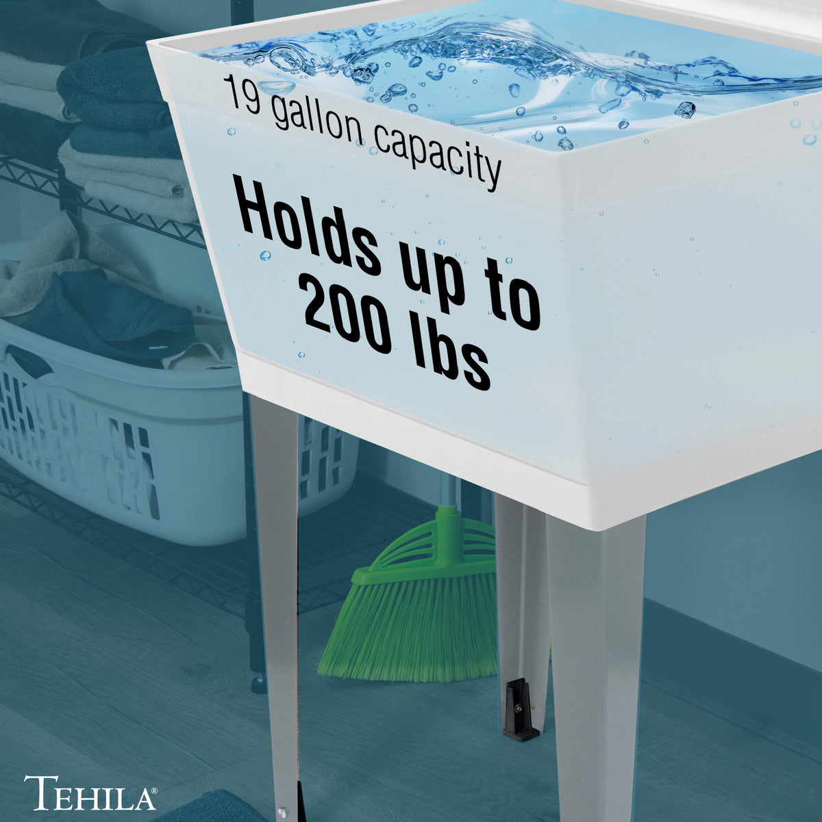 Tehila Standard Freestanding White Utility Sink with Chrome Finish Double Knob Utility Faucet - Utility-Sink.com