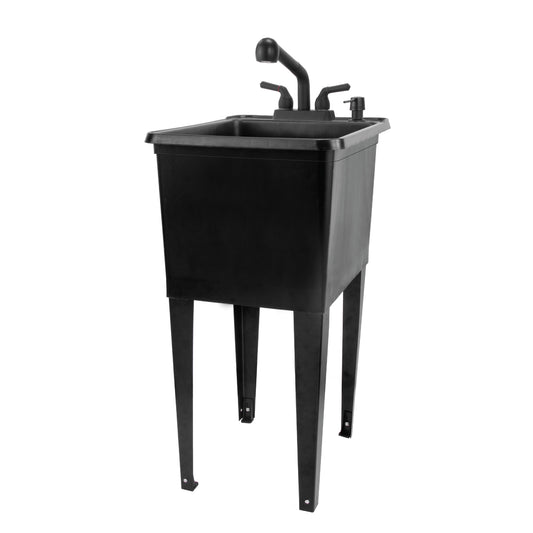 Tehila Space Saver Freestanding Black Utility Sink with Black Finish Pull-Out Faucet - Utility-Sink.com