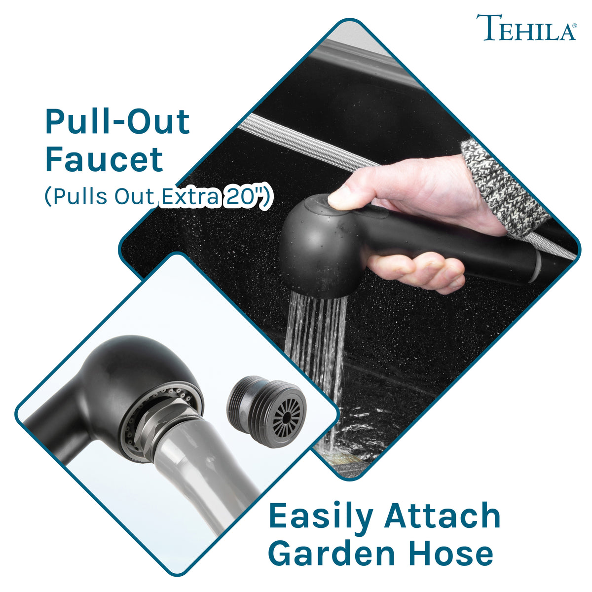 Tehila Space Saver Freestanding Black Utility Sink with Black Finish Pull-Out Faucet - Utility-Sink.com