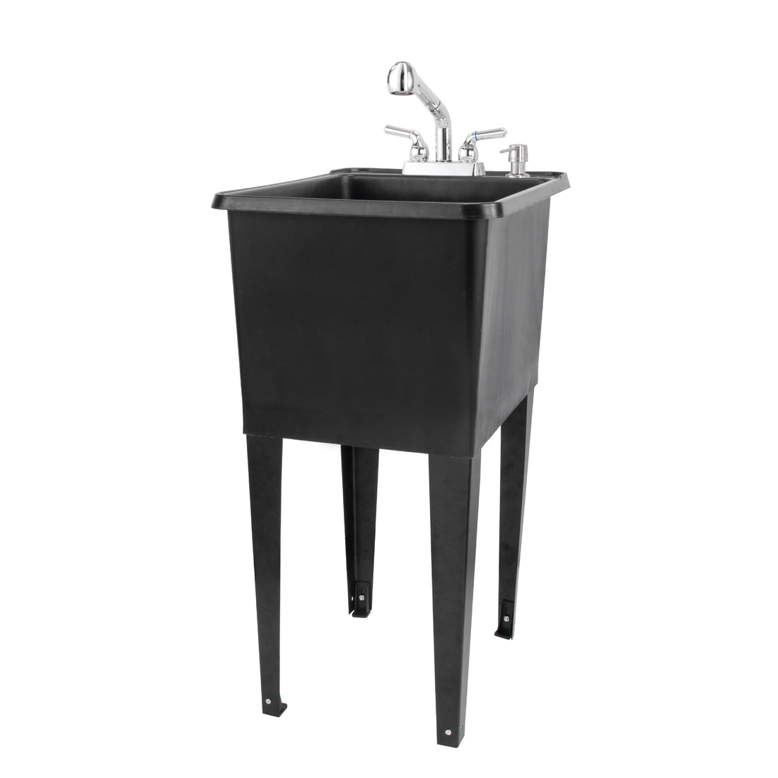 Tehila Space Saver Freestanding Black Utility Sink with Chrome Finish Pull-Out Faucet - Utility-Sink.com