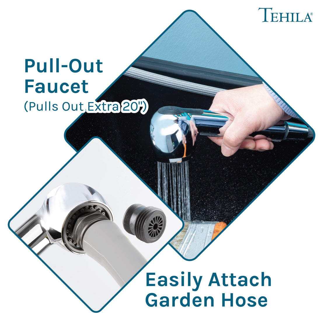 Tehila Space Saver Freestanding Black Utility Sink with Chrome Finish Pull-Out Faucet - Utility-Sink.com
