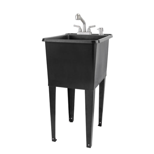 Tehila Space Saver Freestanding Black Utility Sink with Stainless Steel Finish Pull-Out Faucet - Utility-Sink.com