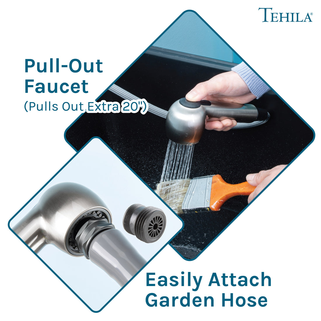 Tehila Space Saver Freestanding Black Utility Sink with Stainless Steel Finish Pull-Out Faucet - Utility-Sink.com