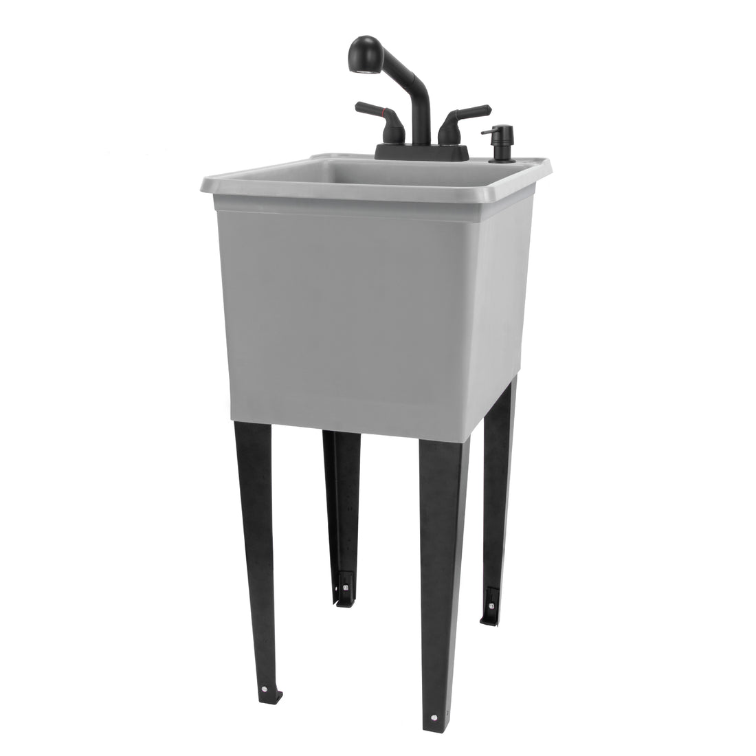 Tehila Space Saver Freestanding Grey Utility Sink with Black Finish Pull-Out Faucet - Utility-Sink.com