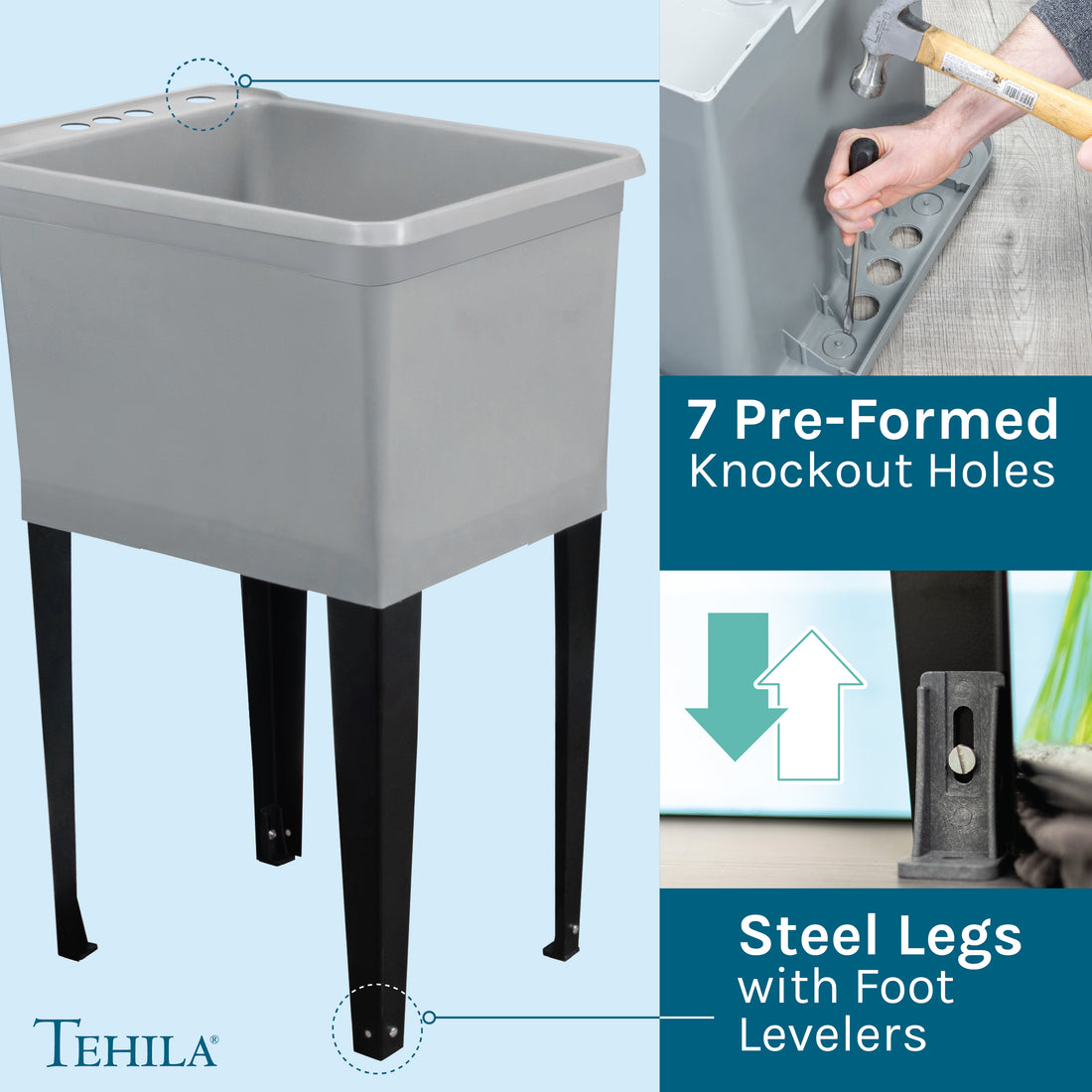 Tehila Space Saver Freestanding Grey Utility Sink with Black Finish Pull-Out Faucet - Utility-Sink.com