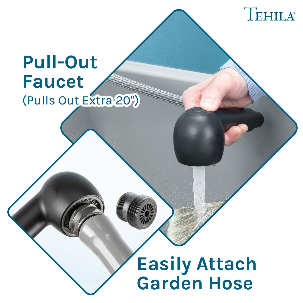 Tehila Space Saver Freestanding Grey Utility Sink with Black Finish Pull-Out Faucet - Utility-Sink.com