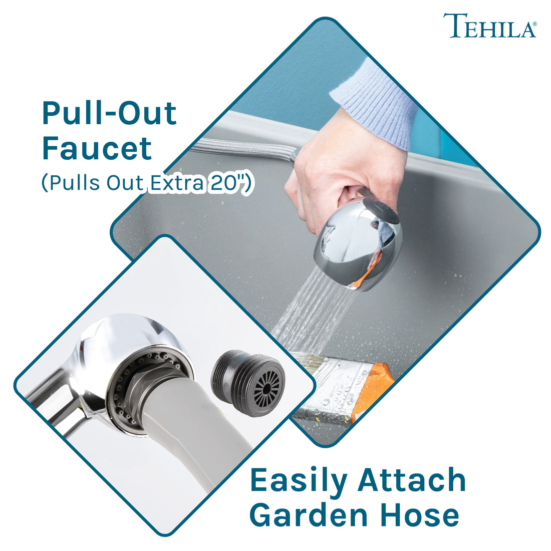 Tehila Space Saver Freestanding Grey Utility Sink with Chrome Finish Pull-Out Faucet - Utility-Sink.com