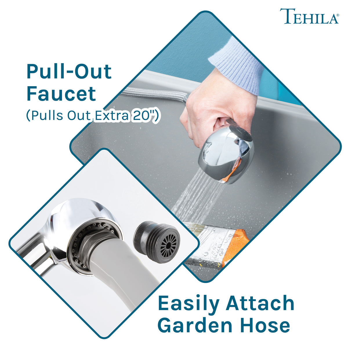 Tehila Space Saver Freestanding Grey Utility Sink with Chrome Finish Pull-Out Faucet - Utility-Sink.com