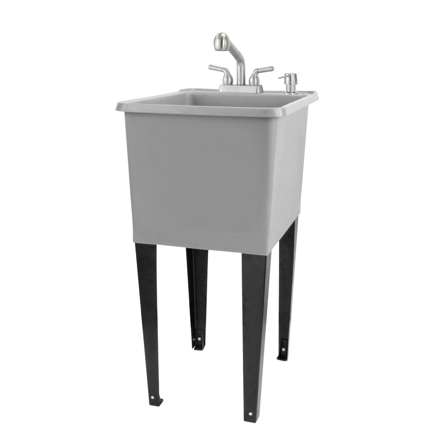 Tehila Space Saver Freestanding Grey Utility Sink with Stainless Steel Finish Pull-Out Faucet - Utility-Sink.com