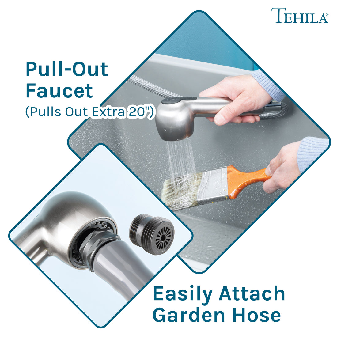 Tehila Space Saver Freestanding Grey Utility Sink with Stainless Steel Finish Pull-Out Faucet - Utility-Sink.com