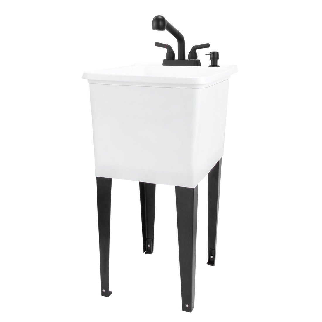 Tehila Space Saver Freestanding White Utility Sink with Black Finish Pull-Out Faucet - Utility-Sink.com