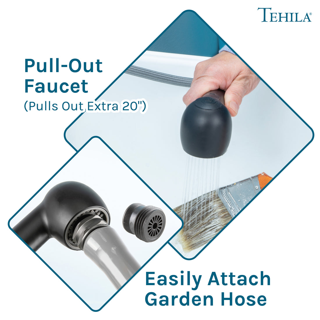 Tehila Space Saver Freestanding White Utility Sink with Black Finish Pull-Out Faucet - Utility-Sink.com