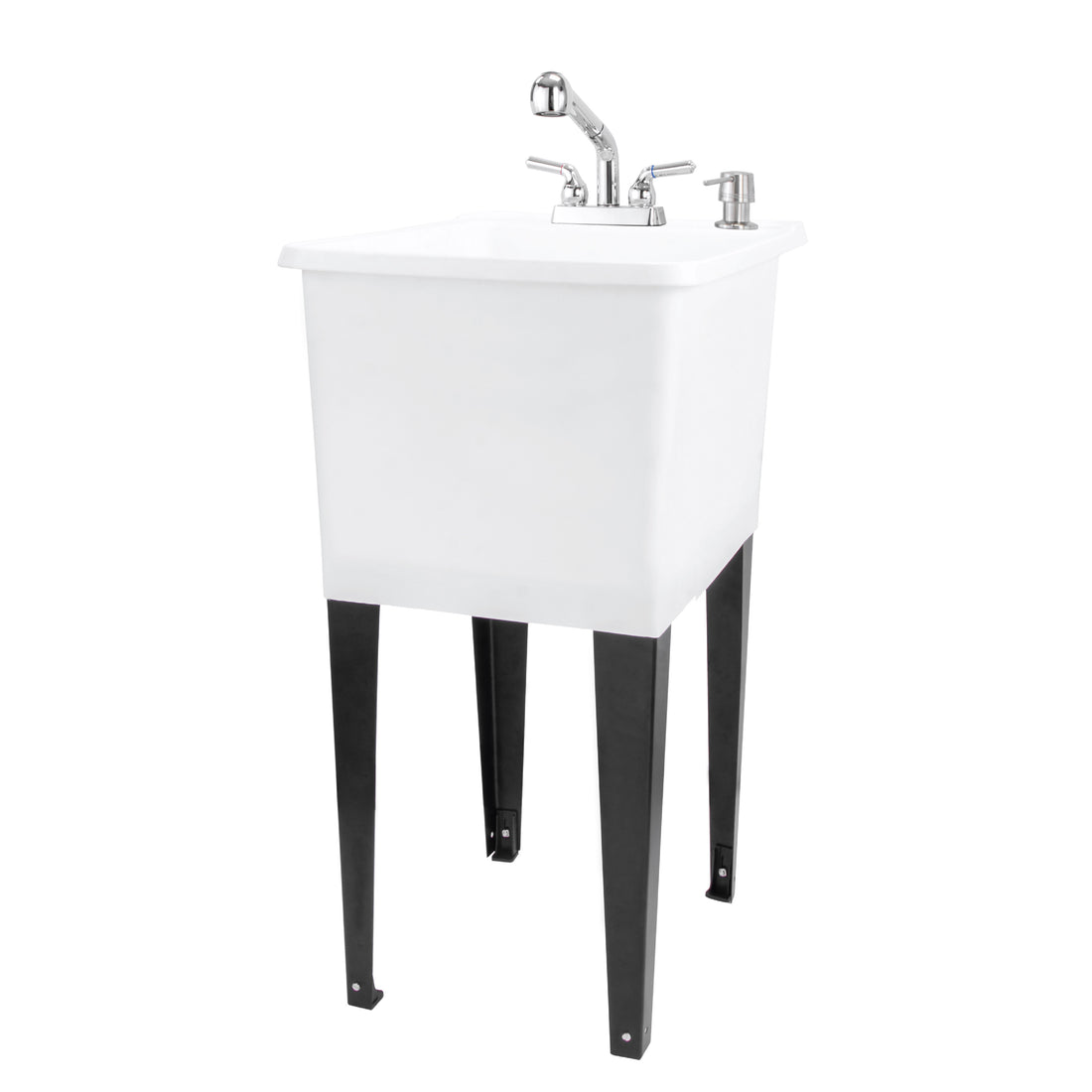 Tehila Space Saver Freestanding White Utility Sink with Chrome Finish Pull-Out Faucet - Utility-Sink.com