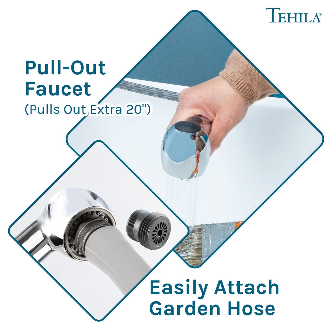 Tehila Space Saver Freestanding White Utility Sink with Chrome Finish Pull-Out Faucet - Utility-Sink.com