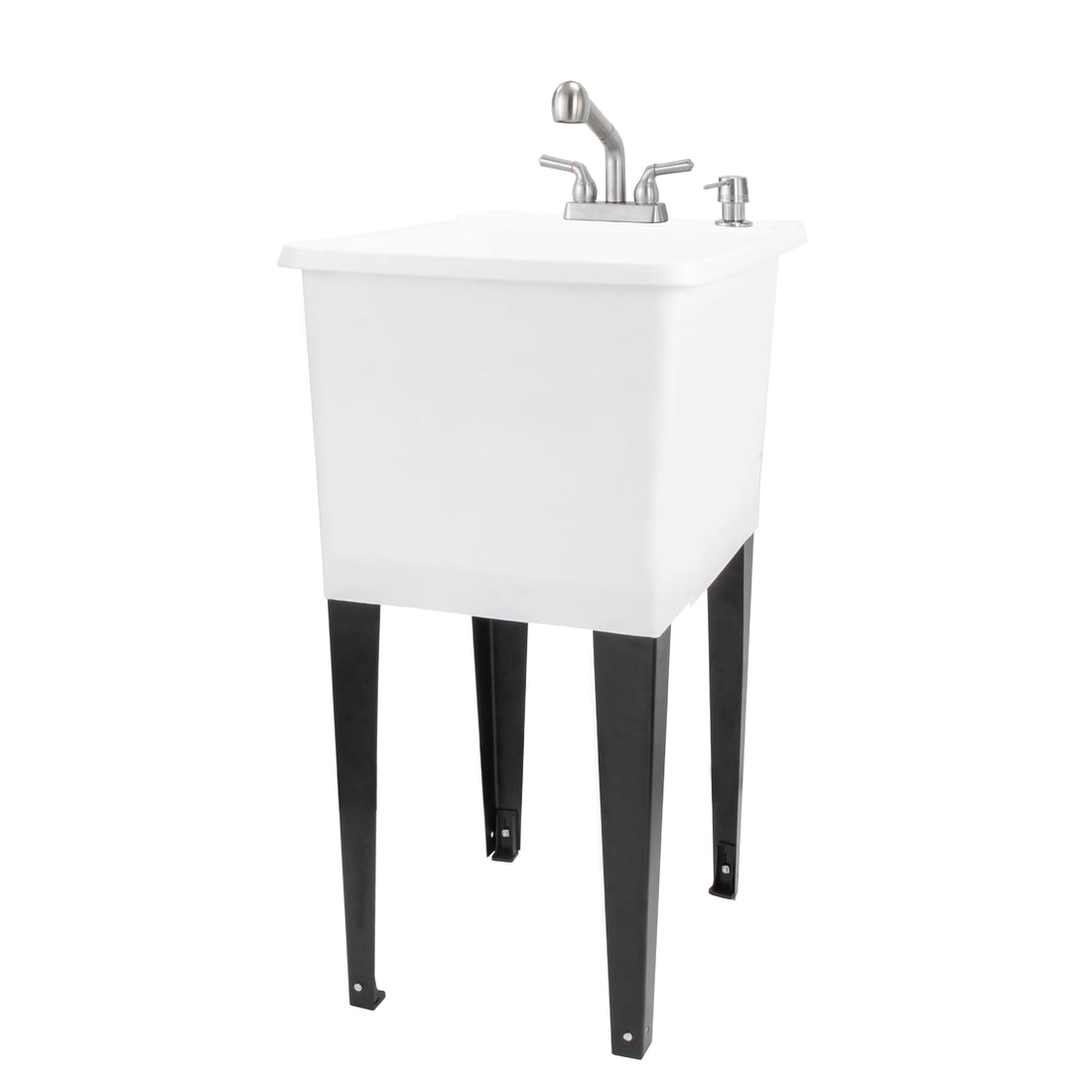 Tehila Space Saver Freestanding White Utility Sink with Stainless Steel Finish Pull-Out Faucet - Utility-Sink.com