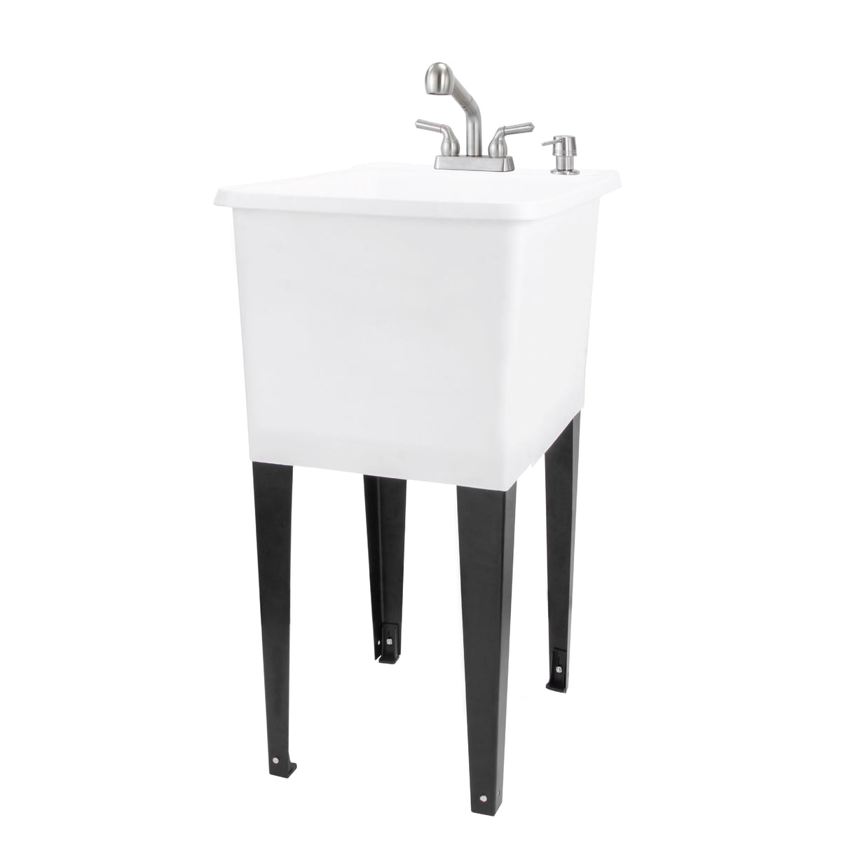 Tehila Space Saver Freestanding White Utility Sink with Stainless Steel Finish Pull-Out Faucet - Utility-Sink.com