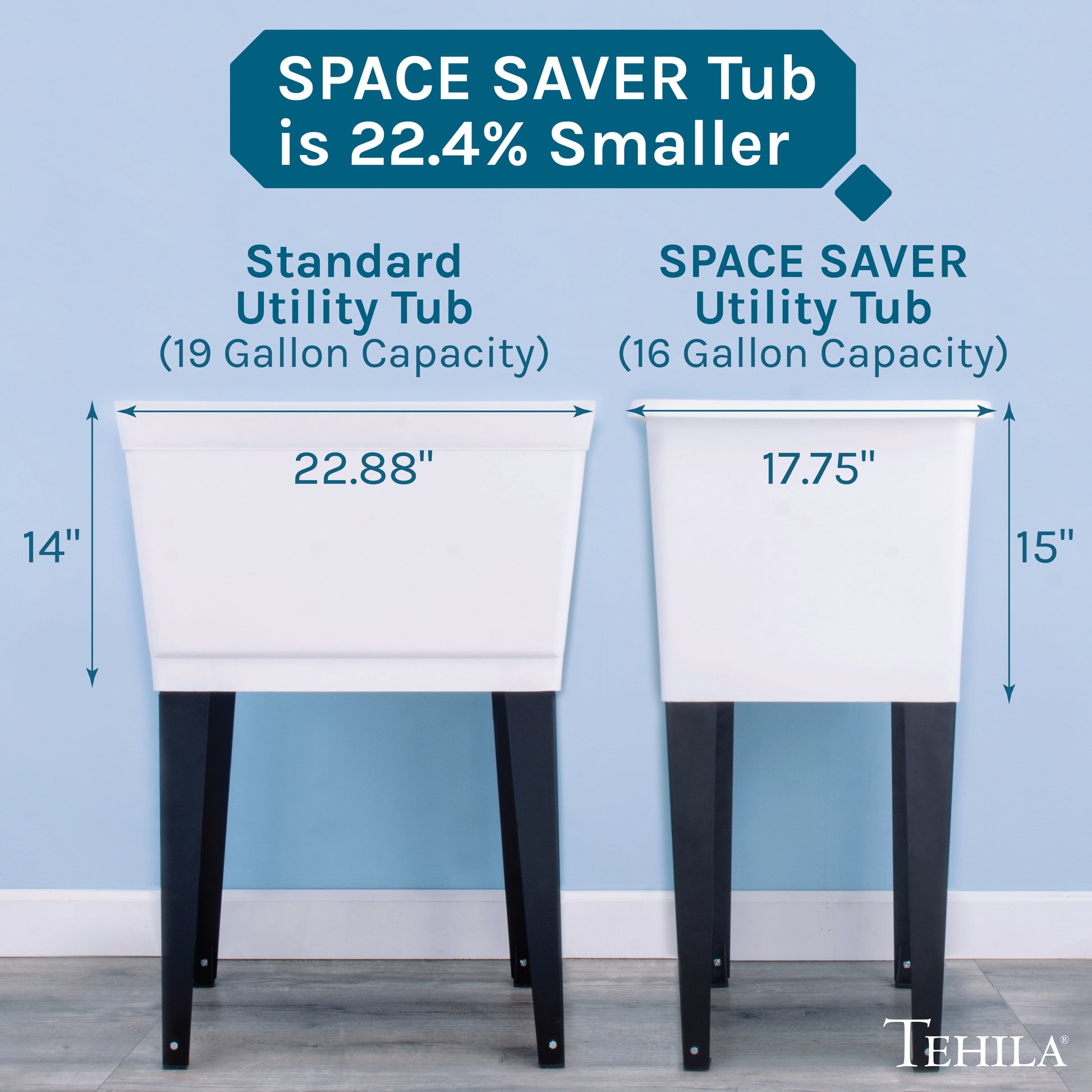 Tehila Space Saver Freestanding White Utility Sink with Stainless Steel Finish Pull-Out Faucet - Utility-Sink.com