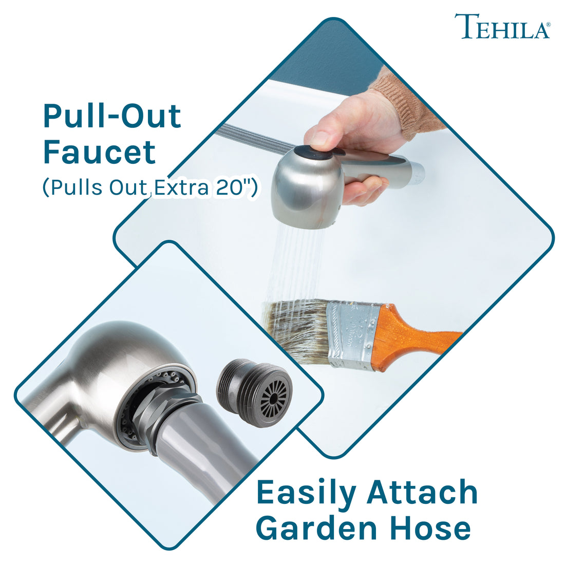 Tehila Space Saver Freestanding White Utility Sink with Stainless Steel Finish Pull-Out Faucet - Utility-Sink.com