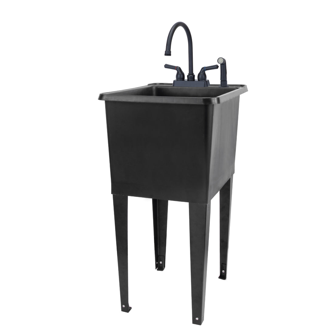 Tehila Space Saver Freestanding Black Utility Sink with Black Finish Gooseneck Faucet and Side Sprayer - Utility-Sink.com