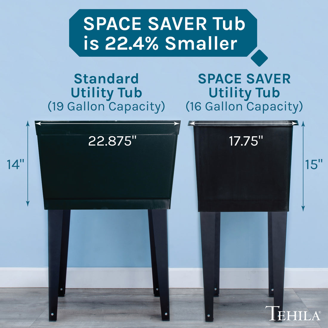 Tehila Space Saver Freestanding Black Utility Sink with Black Finish Gooseneck Faucet and Side Sprayer - Utility-Sink.com