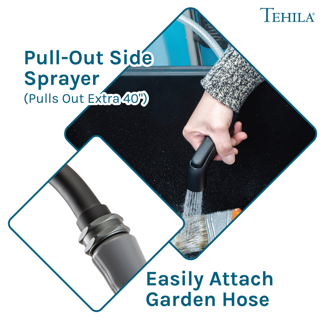 Tehila Space Saver Freestanding Black Utility Sink with Black Finish Gooseneck Faucet and Side Sprayer - Utility-Sink.com