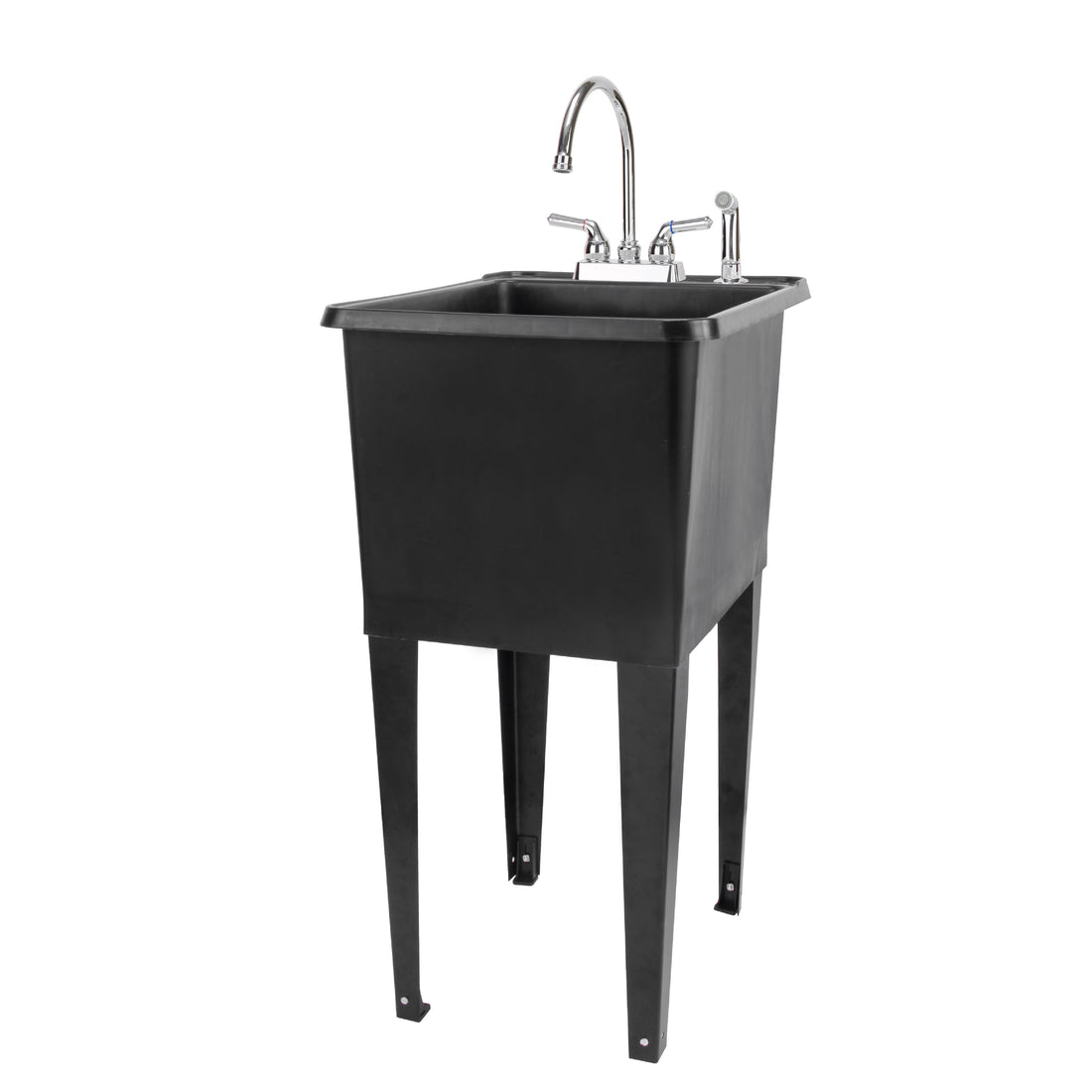 Tehila Space Saver Freestanding Black Utility Sink with Chrome Finish Gooseneck Faucet and Side Sprayer - Utility-Sink.com