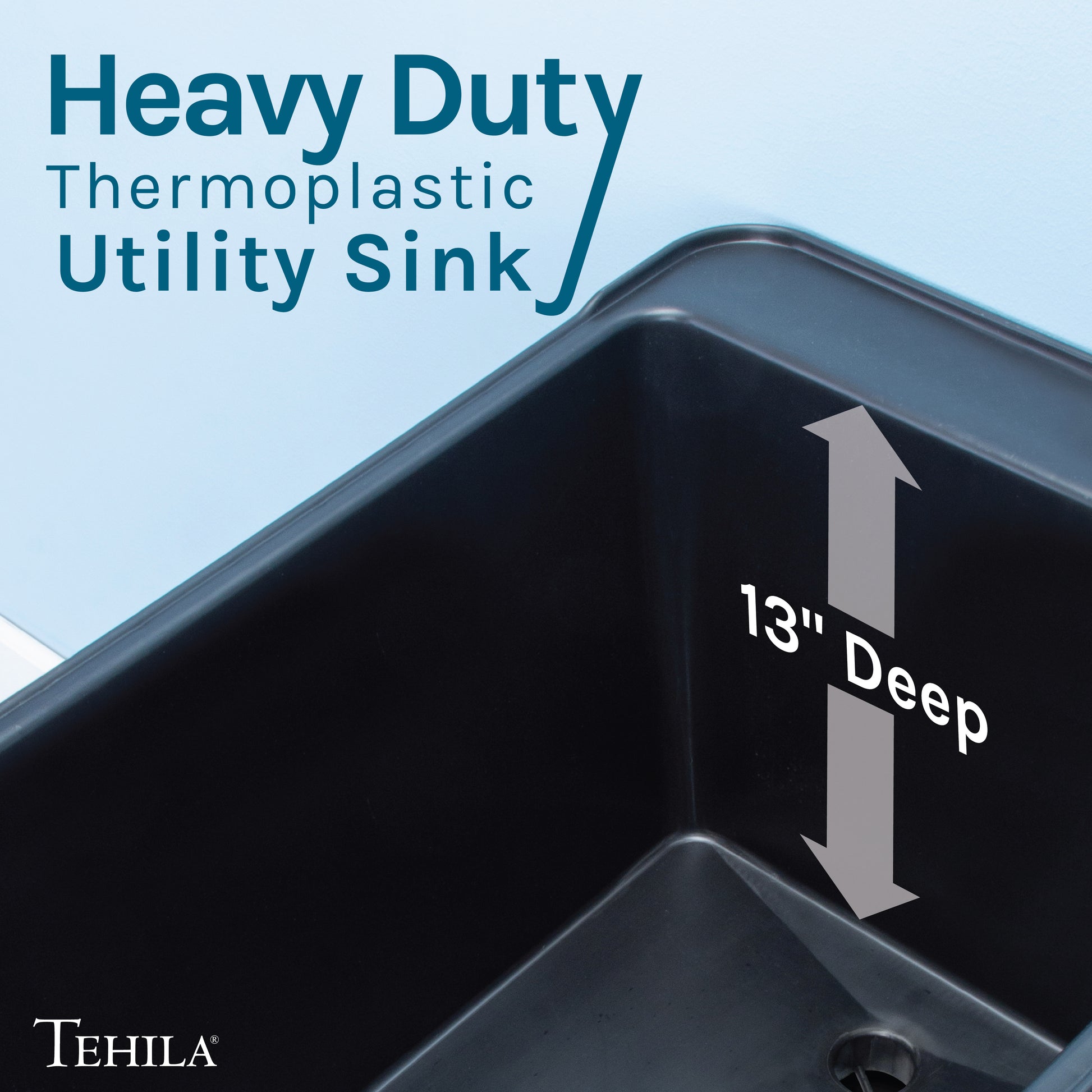 Tehila Space Saver Freestanding Black Utility Sink with Chrome Finish Gooseneck Faucet and Side Sprayer - Utility-Sink.com