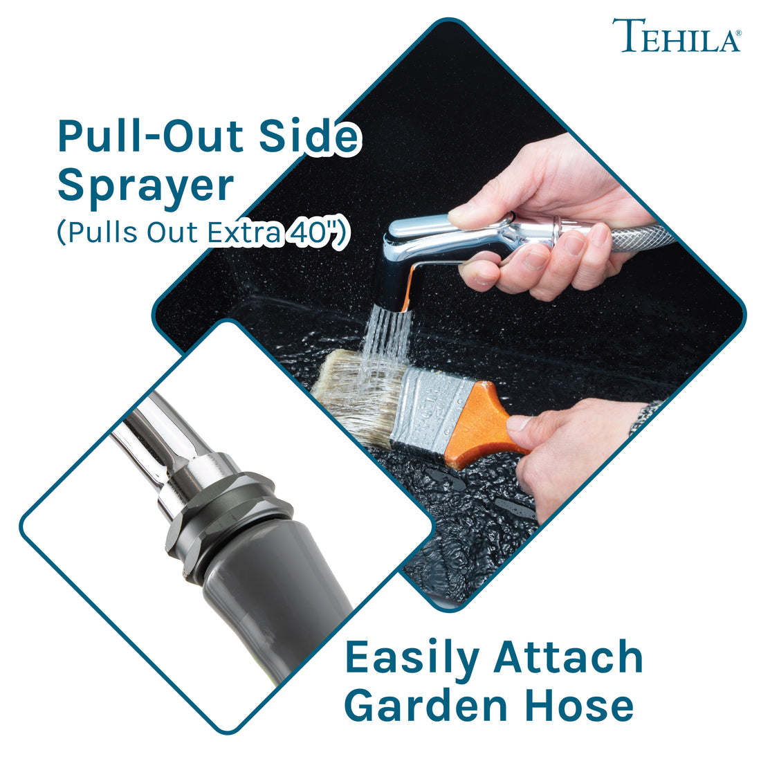 Tehila Space Saver Freestanding Black Utility Sink with Chrome Finish Gooseneck Faucet and Side Sprayer - Utility-Sink.com