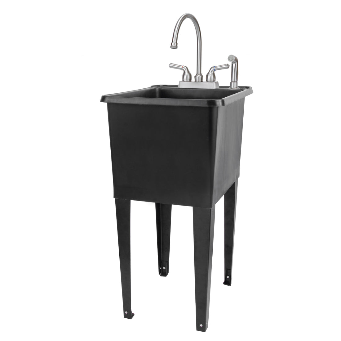 Tehila Space Saver Freestanding Black Utility Sink with Stainless Steel Finish Gooseneck Faucet and Side Sprayer - Utility-Sink.com