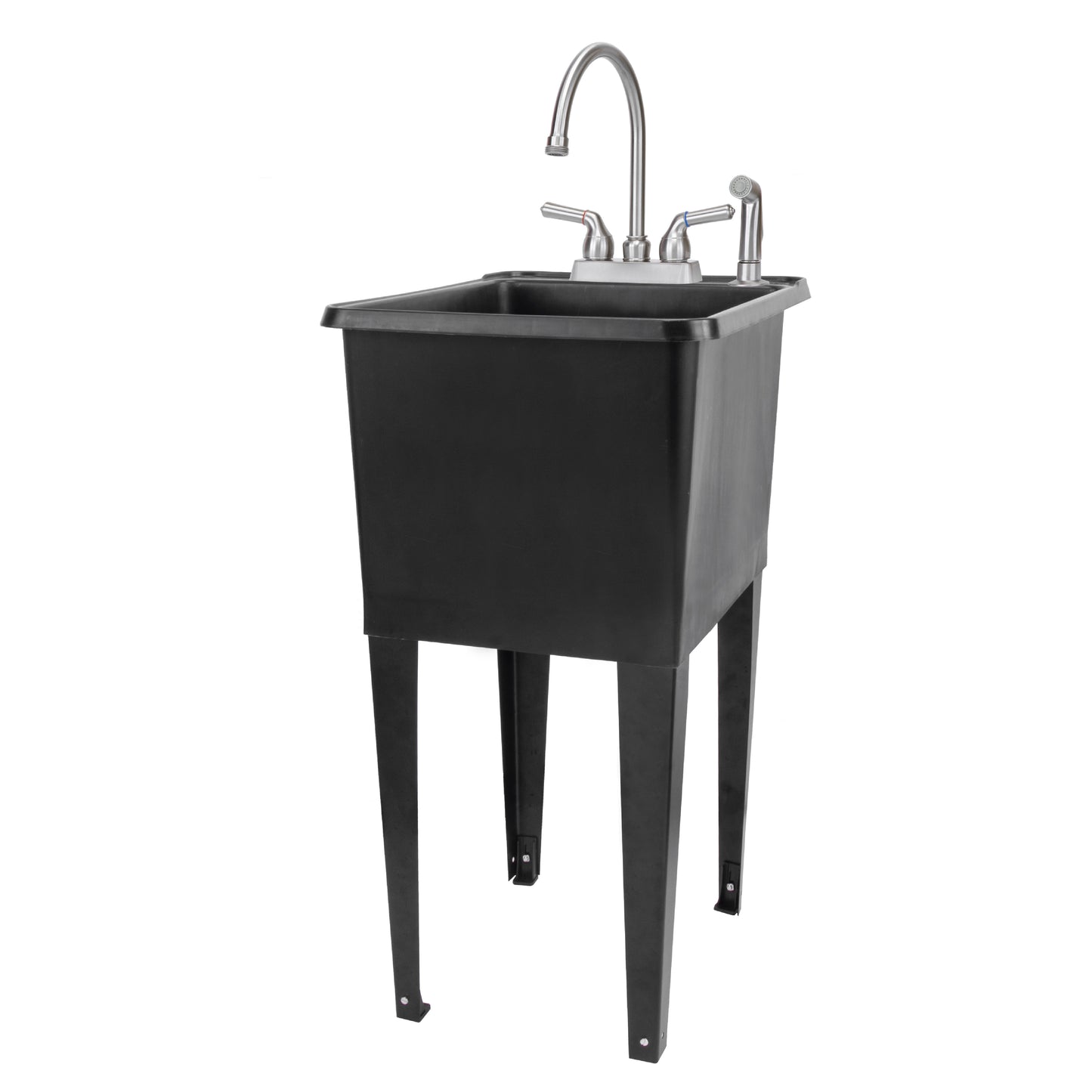 Tehila Space Saver Freestanding Black Utility Sink with Stainless Steel Finish Gooseneck Faucet and Side Sprayer - Utility-Sink.com