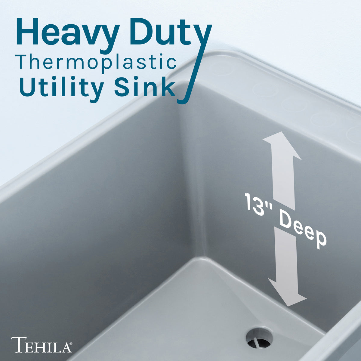 Tehila Space Saver Freestanding Grey Utility Sink with Black Finish Gooseneck Faucet and Side Sprayer - Utility-Sink.com