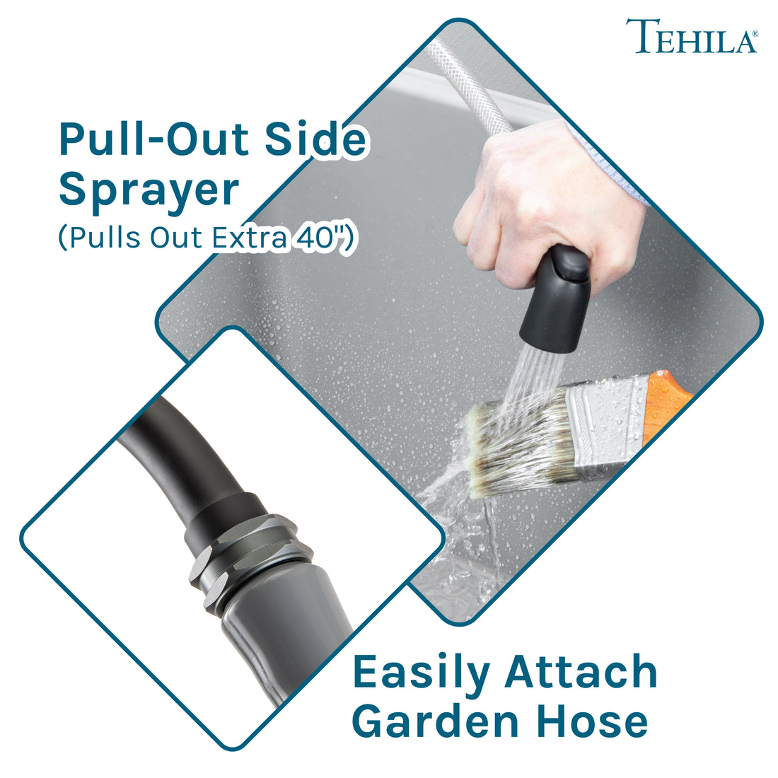 Tehila Space Saver Freestanding Grey Utility Sink with Black Finish Gooseneck Faucet and Side Sprayer - Utility-Sink.com