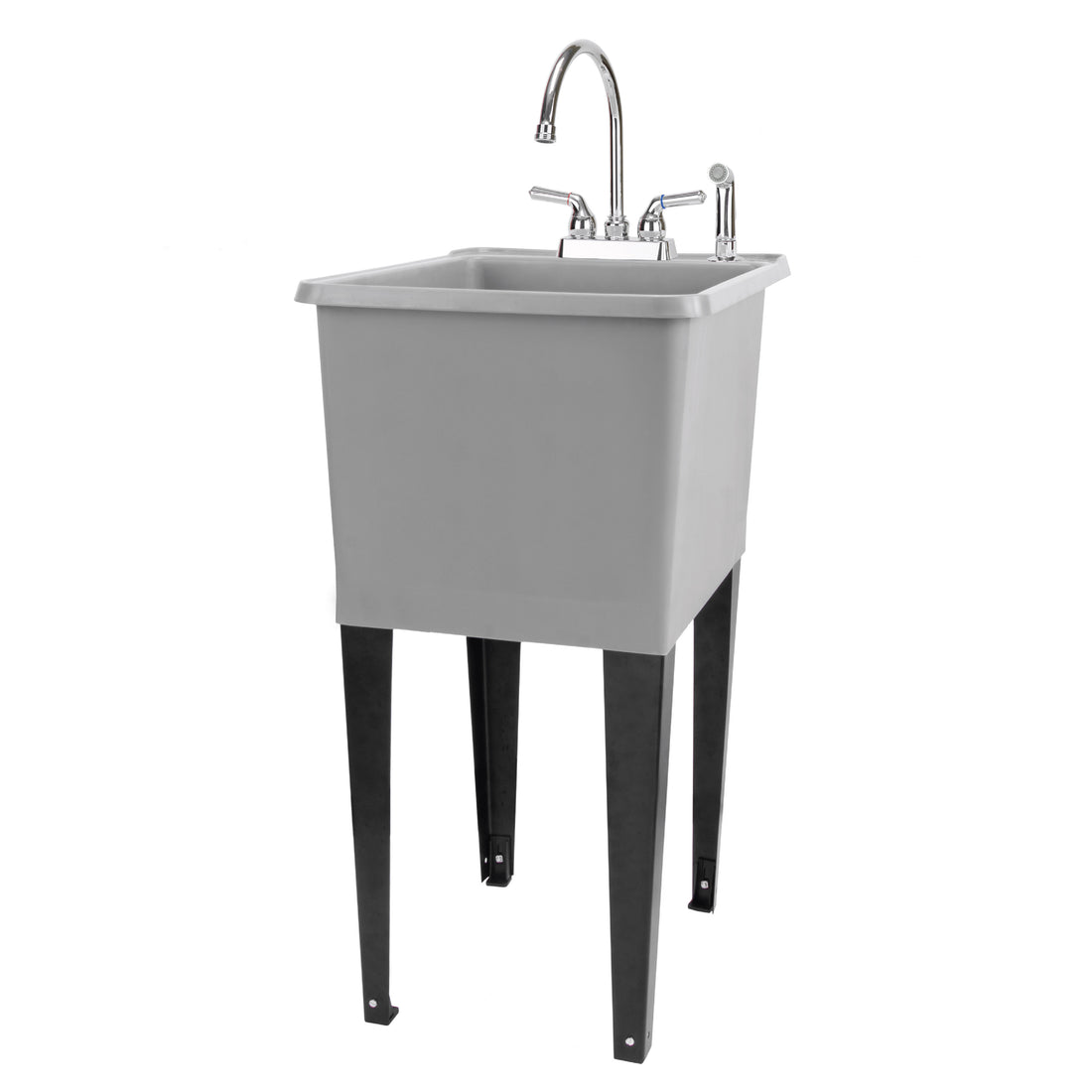 Tehila Space Saver Freestanding Grey Utility Sink with Chrome Finish Gooseneck Faucet and Side Sprayer - Utility-Sink.com