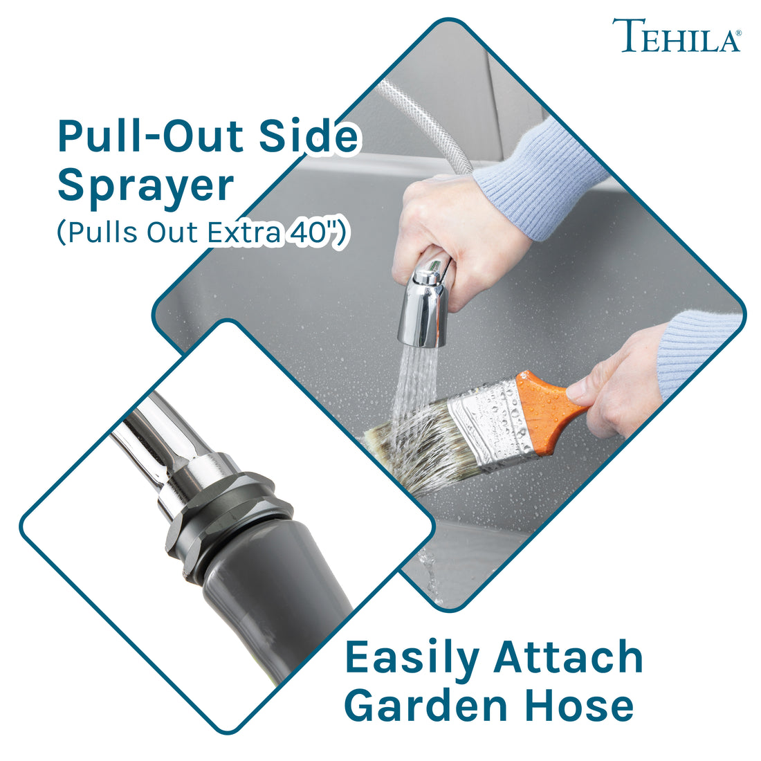 Tehila Space Saver Freestanding Grey Utility Sink with Chrome Finish Gooseneck Faucet and Side Sprayer - Utility-Sink.com