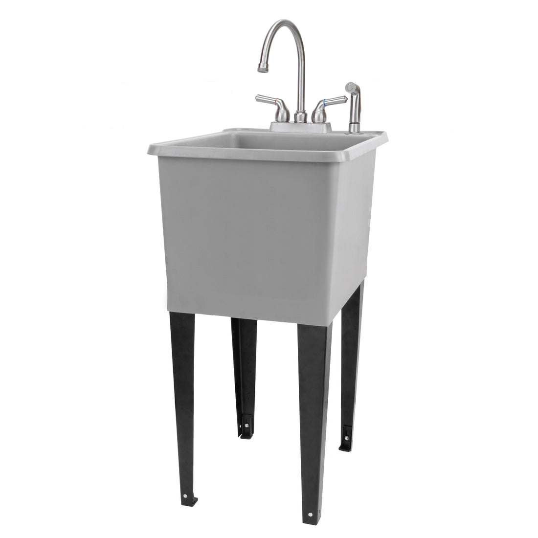 Tehila Space Saver Freestanding Grey Utility Sink with Stainless Steel Finish Gooseneck Faucet and Side Sprayer - Utility-Sink.com