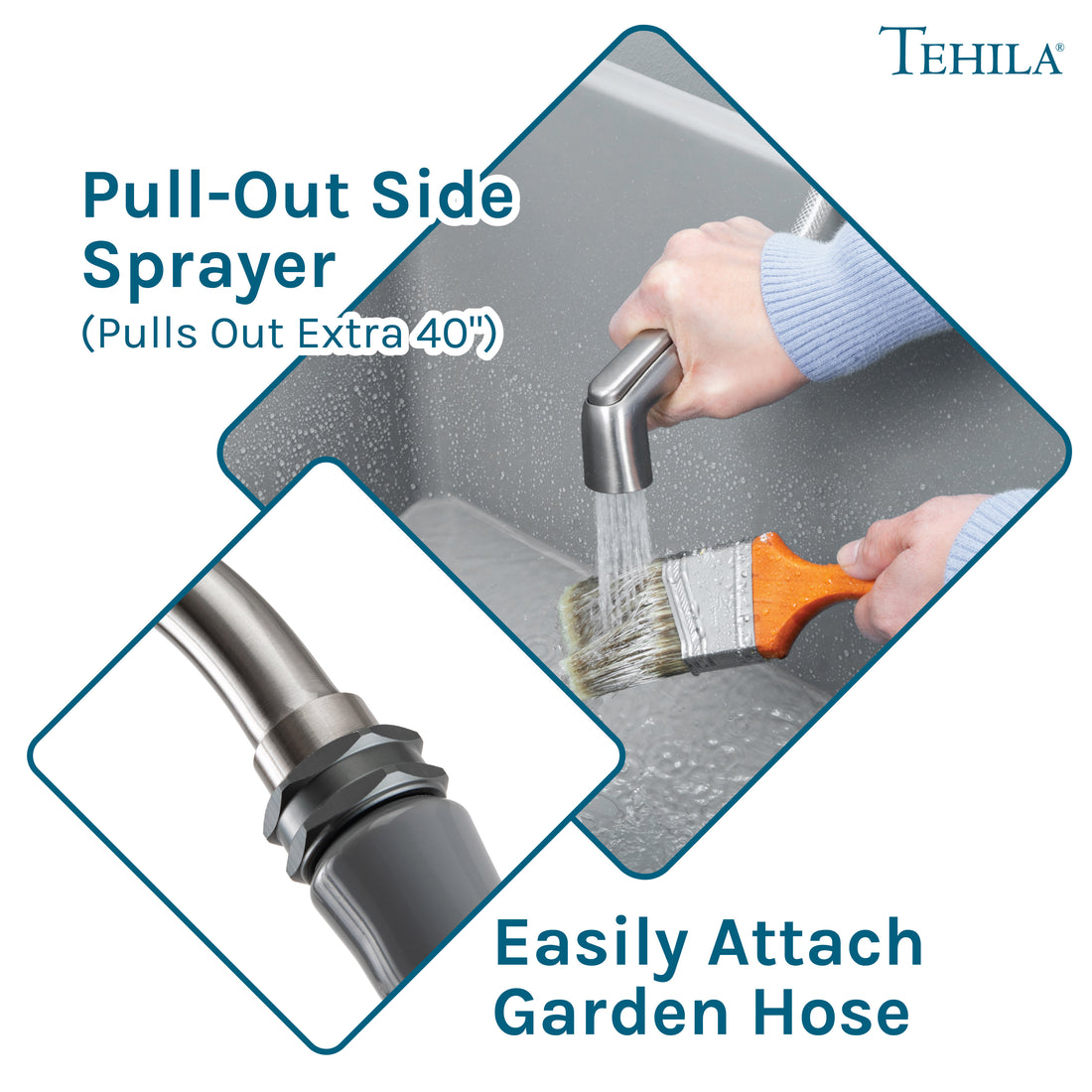 Tehila Space Saver Freestanding Grey Utility Sink with Stainless Steel Finish Gooseneck Faucet and Side Sprayer - Utility-Sink.com