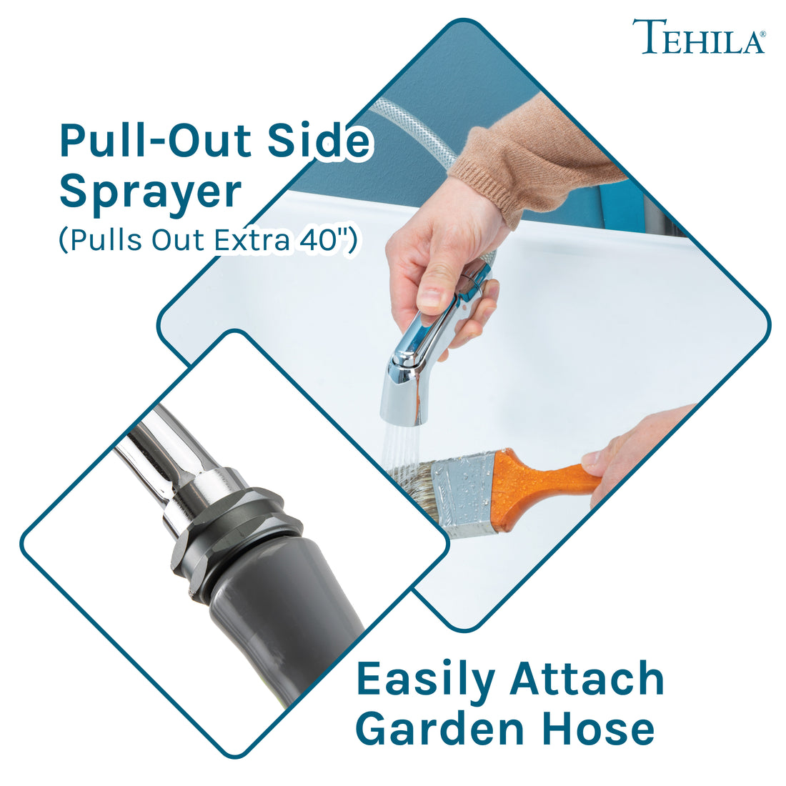 Tehila Space Saver Freestanding White Utility Sink with Chrome Finish Gooseneck Faucet and Side Sprayer - Utility-Sink.com