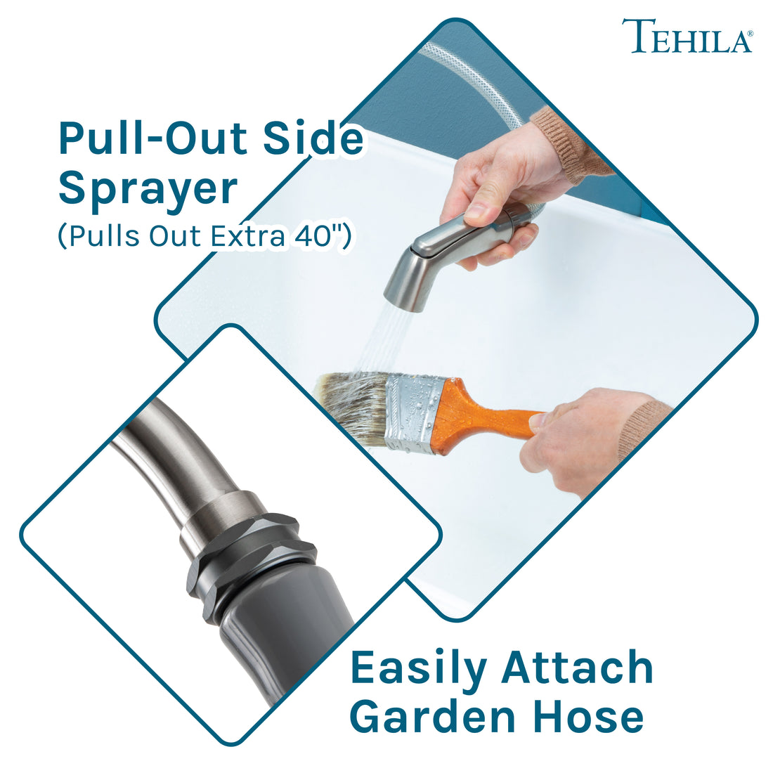 Tehila Space Saver Freestanding White Utility Sink with Stainless Steel Finish Gooseneck Faucet and Side Sprayer - Utility-Sink.com