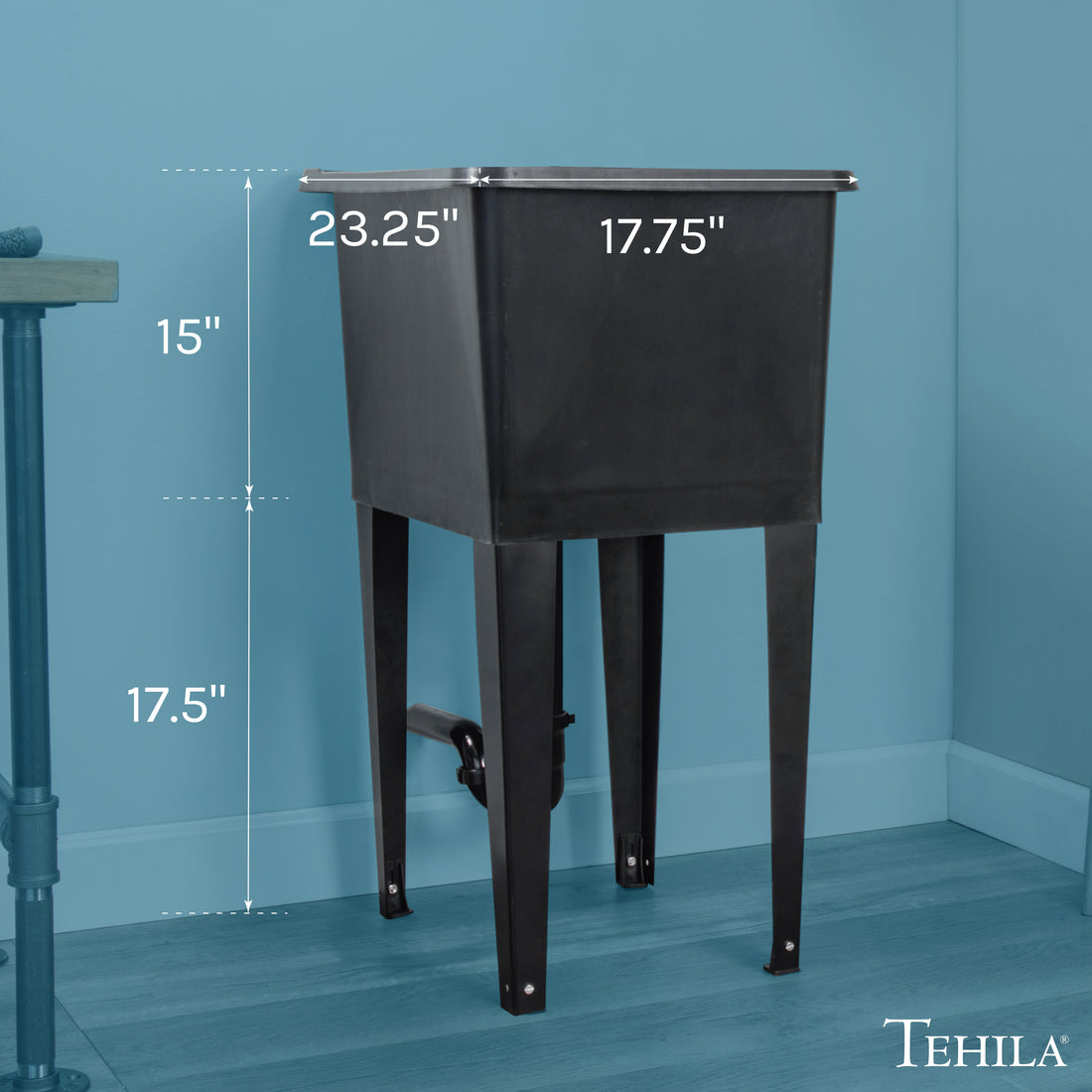 Tehila Space Saver Freestanding Black Utility Sink - Utility-Sink.com