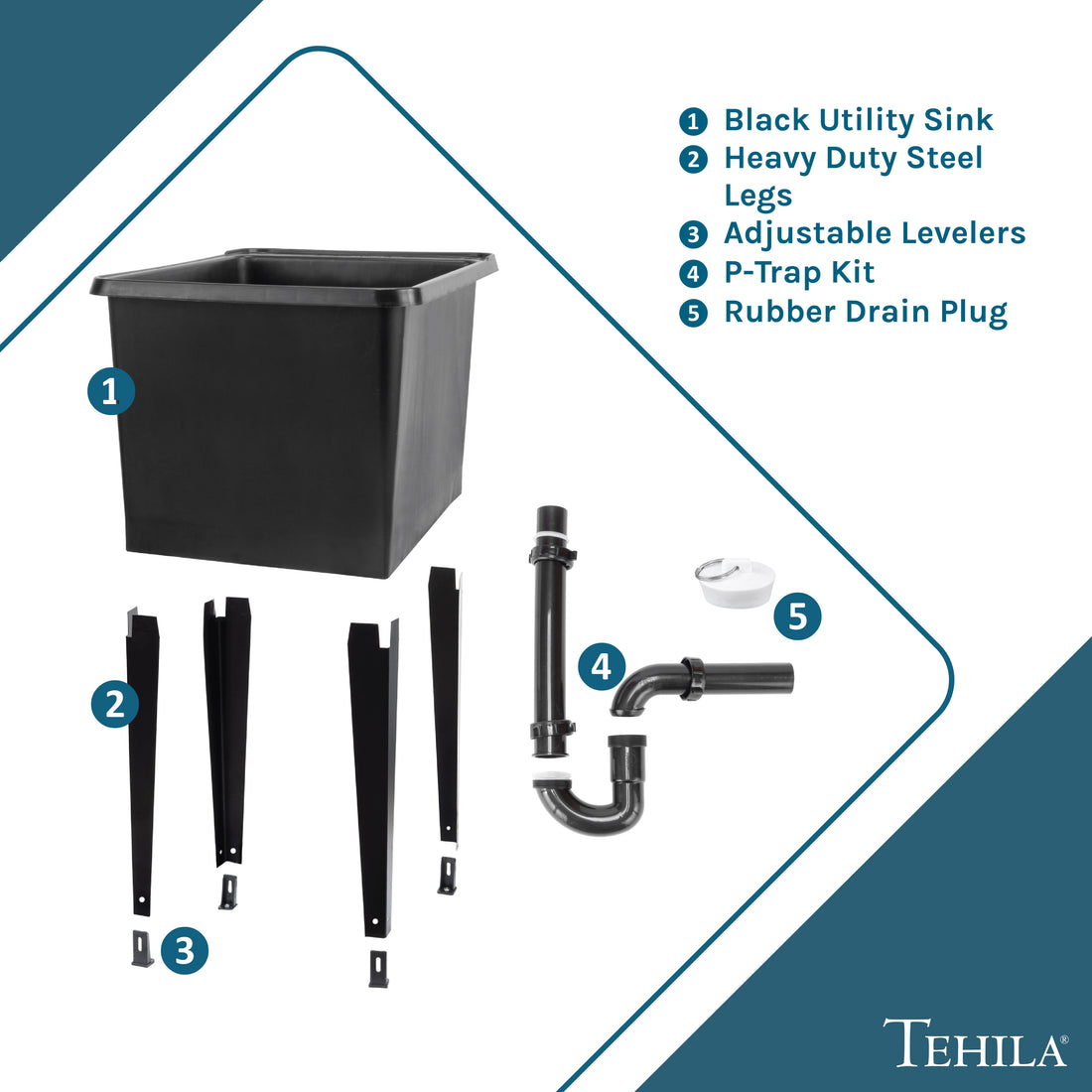 Tehila Space Saver Freestanding Black Utility Sink - Utility-Sink.com
