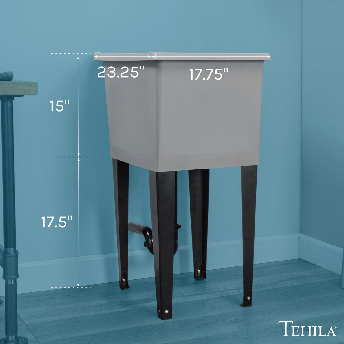 Tehila Space Saver Freestanding Grey Utility Sink - Utility-Sink.com