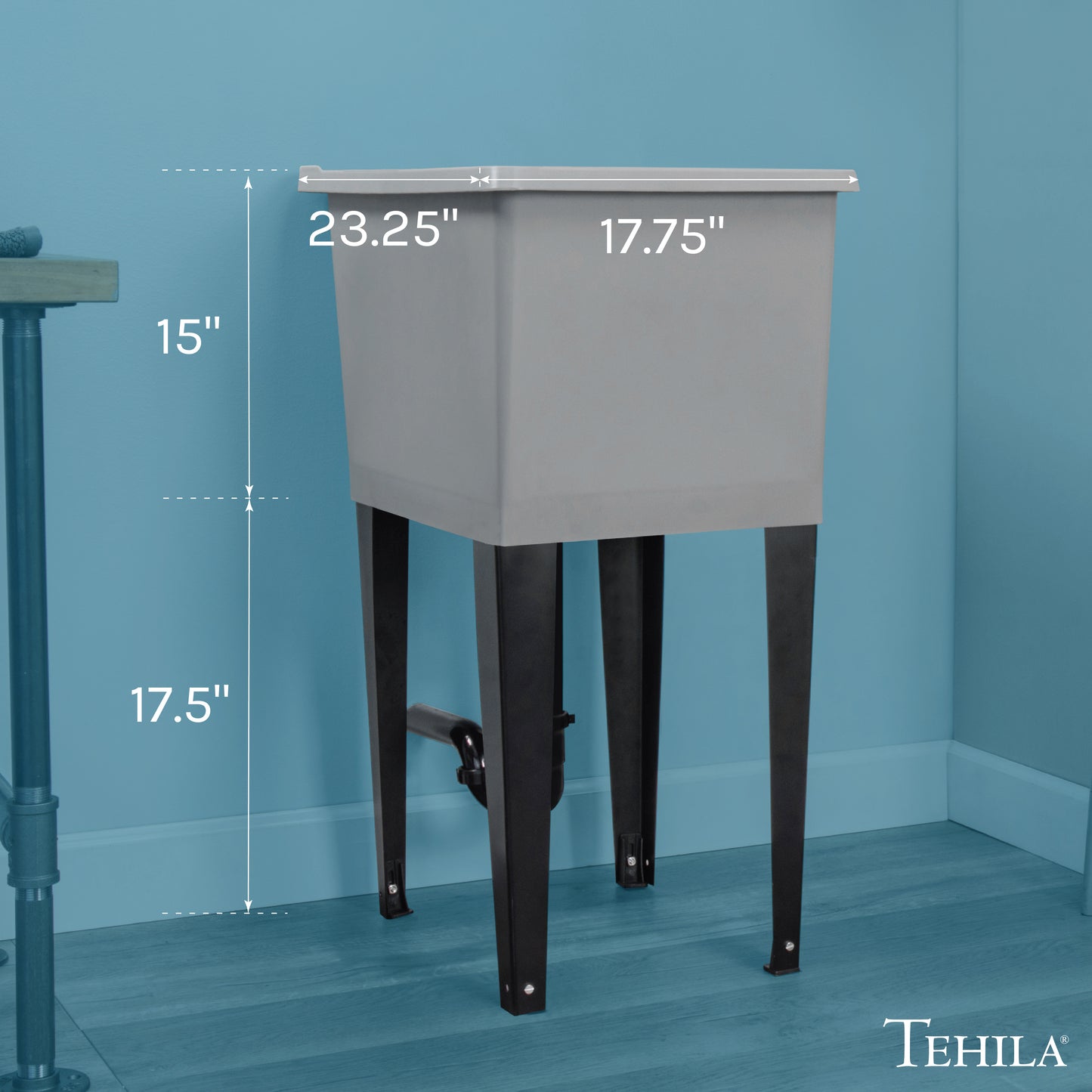 Tehila Space Saver Freestanding Grey Utility Sink - Utility-Sink.com